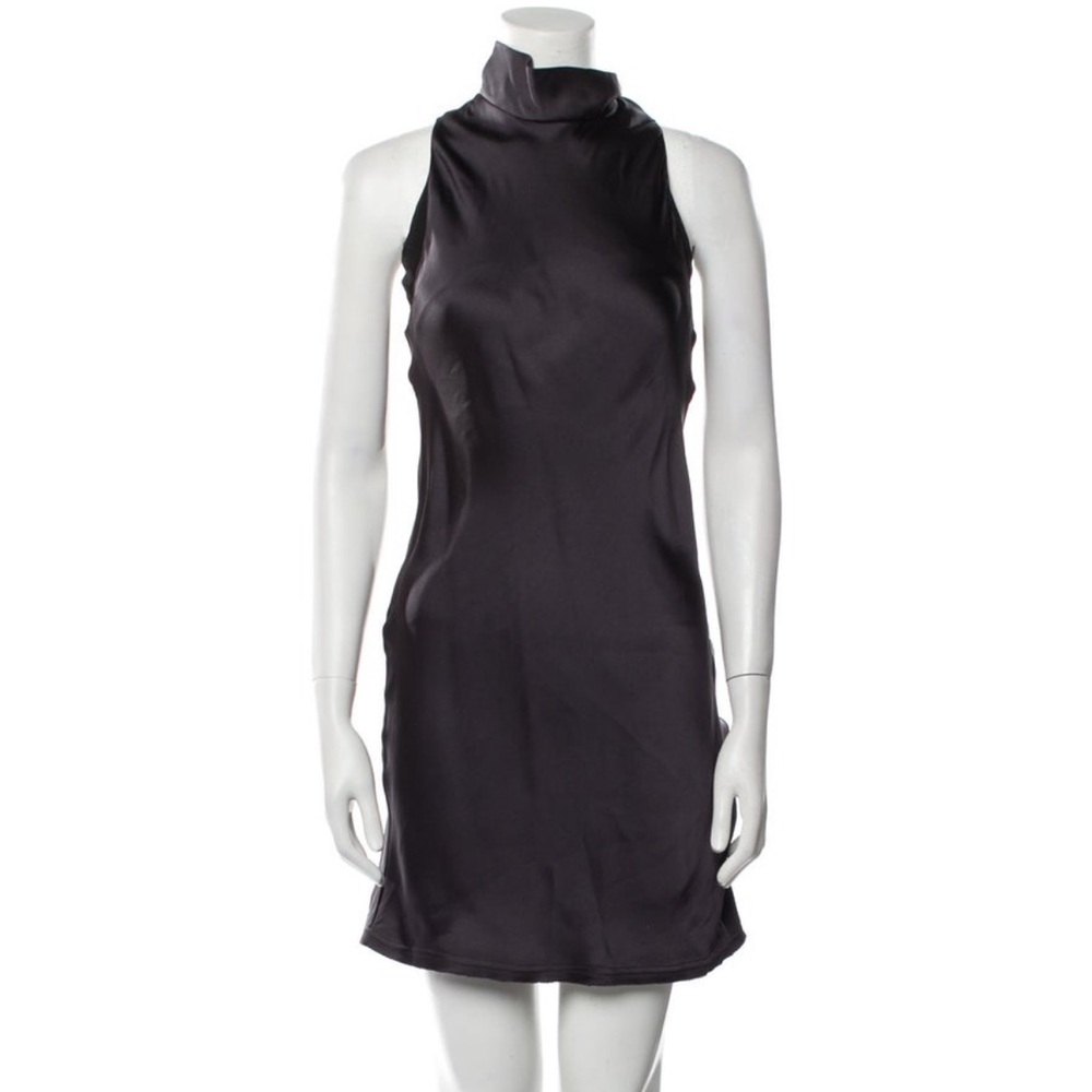 Veronica de Piante XS 100% silk black mini dress silk tie turtleneck luxury